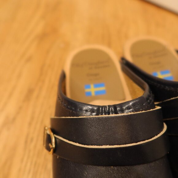 OLOF Daughters of SWEDEN CLOGS wooden heel authentic 38 leather buckle classic - Picture 9 of 10